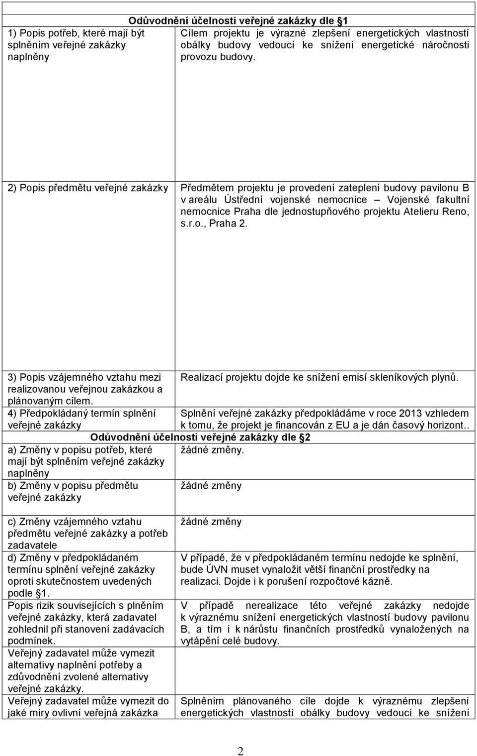 2) Popis předmětu veřejné zakázky Předmětem projektu je provedení zateplení budovy pavilonu B v areálu Ústřední vojenské nemocnice Vojenské fakultní nemocnice Praha dle jednostupňového projektu