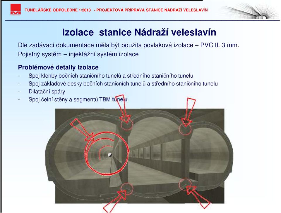 Pojistný systém injektážní systém izolace Problémové detaily izolace - Spoj klenby bočních