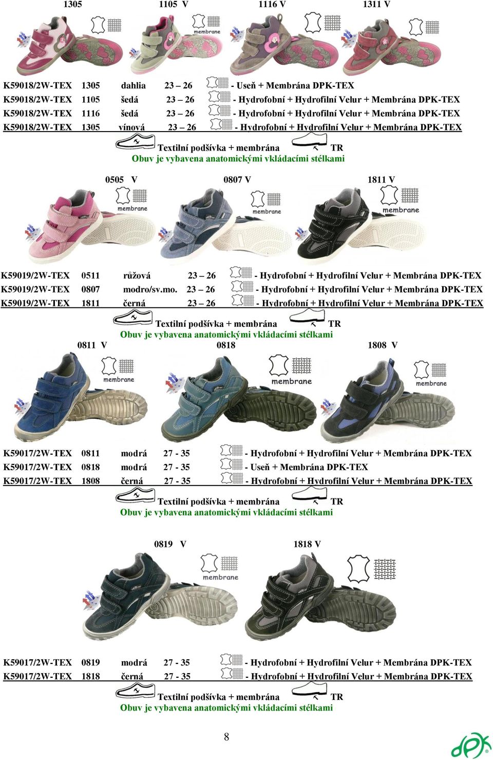 0511 růžová 23 26 - Hydrofobní + Hydrofilní Velur + Membrána DPK-TEX K59019/2W-TEX 0807 mod