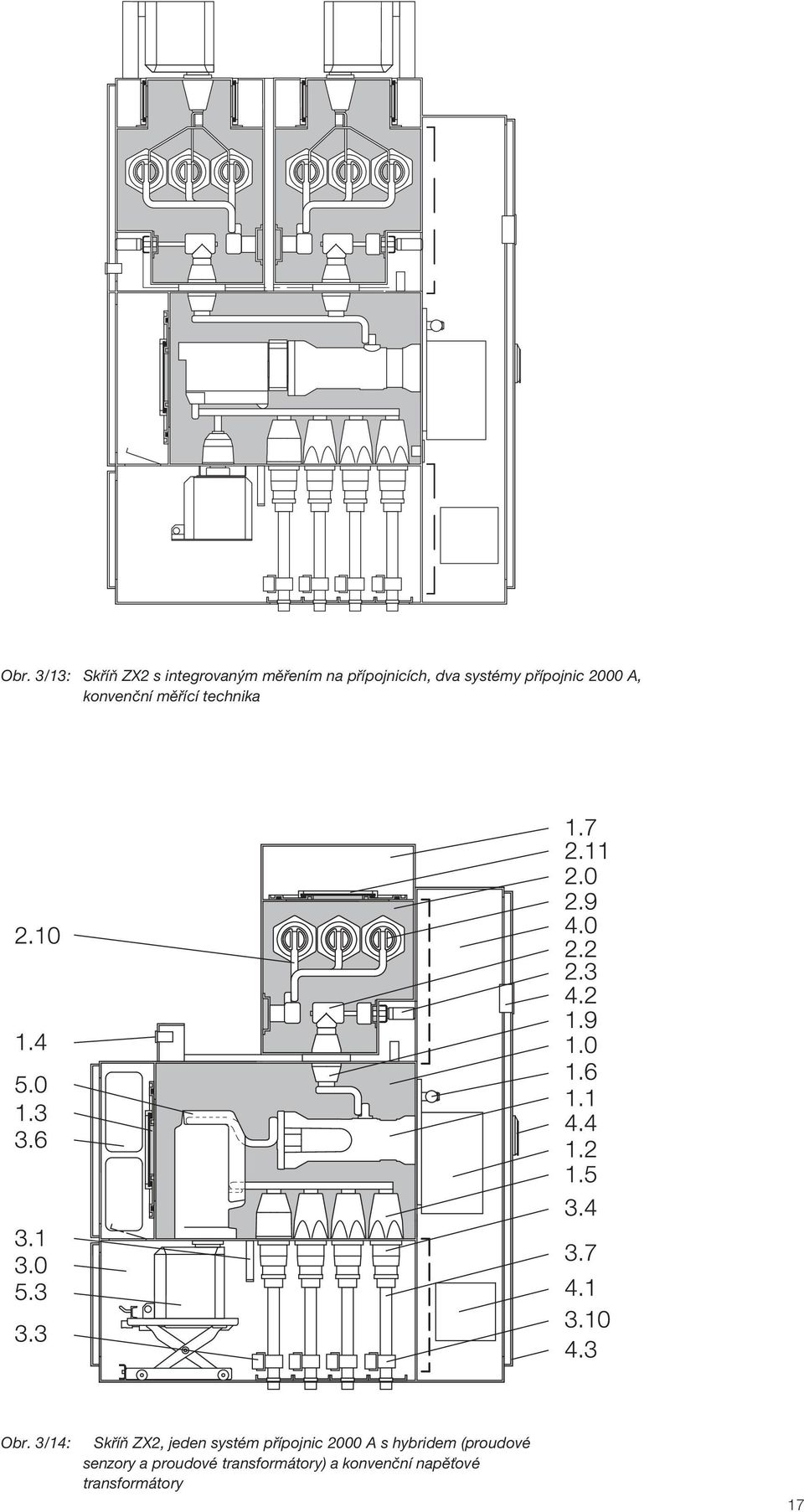 3/14: Skříň ZX2, jeden systém přípojnic 2000 A s hybridem