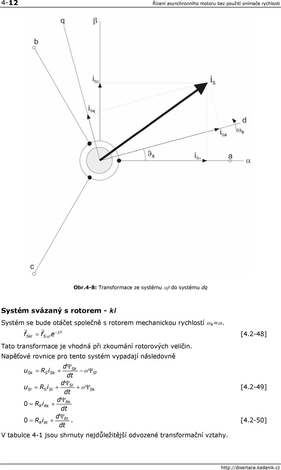 echancou rychlostí ω ω. f j l fαβ e [4.-48] Tato transforace je vhodná př zouání rotorových velčn.