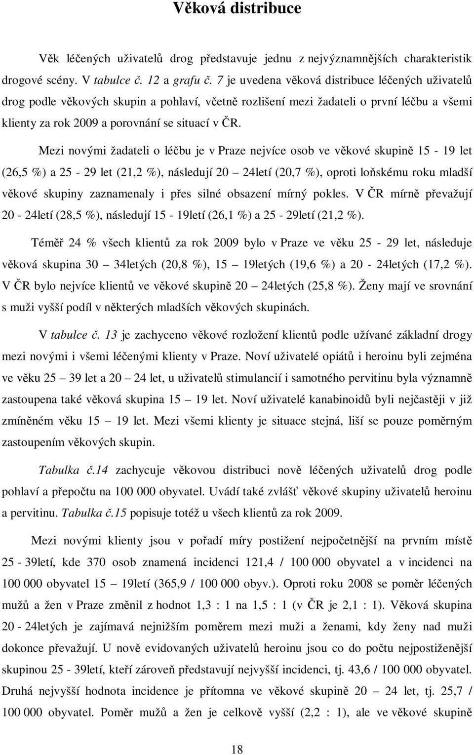 Mezi novými žadateli o léčbu je v Praze nejvíce osob ve věkové skupině 15-19 let (26,5 %) a 25-29 let (21,2 %), následují 20 24letí (20,7 %), oproti loňskému roku mladší věkové skupiny zaznamenaly i