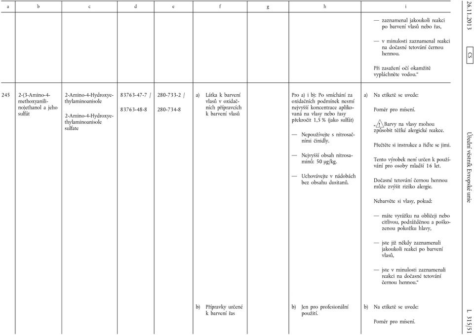 činidly. Nejvyšší obsah nitrosaminů: 50 μg/kg. Uchovávejte v nádobách bez obsahu dusitanů. b) Jen pro profesionální použití.