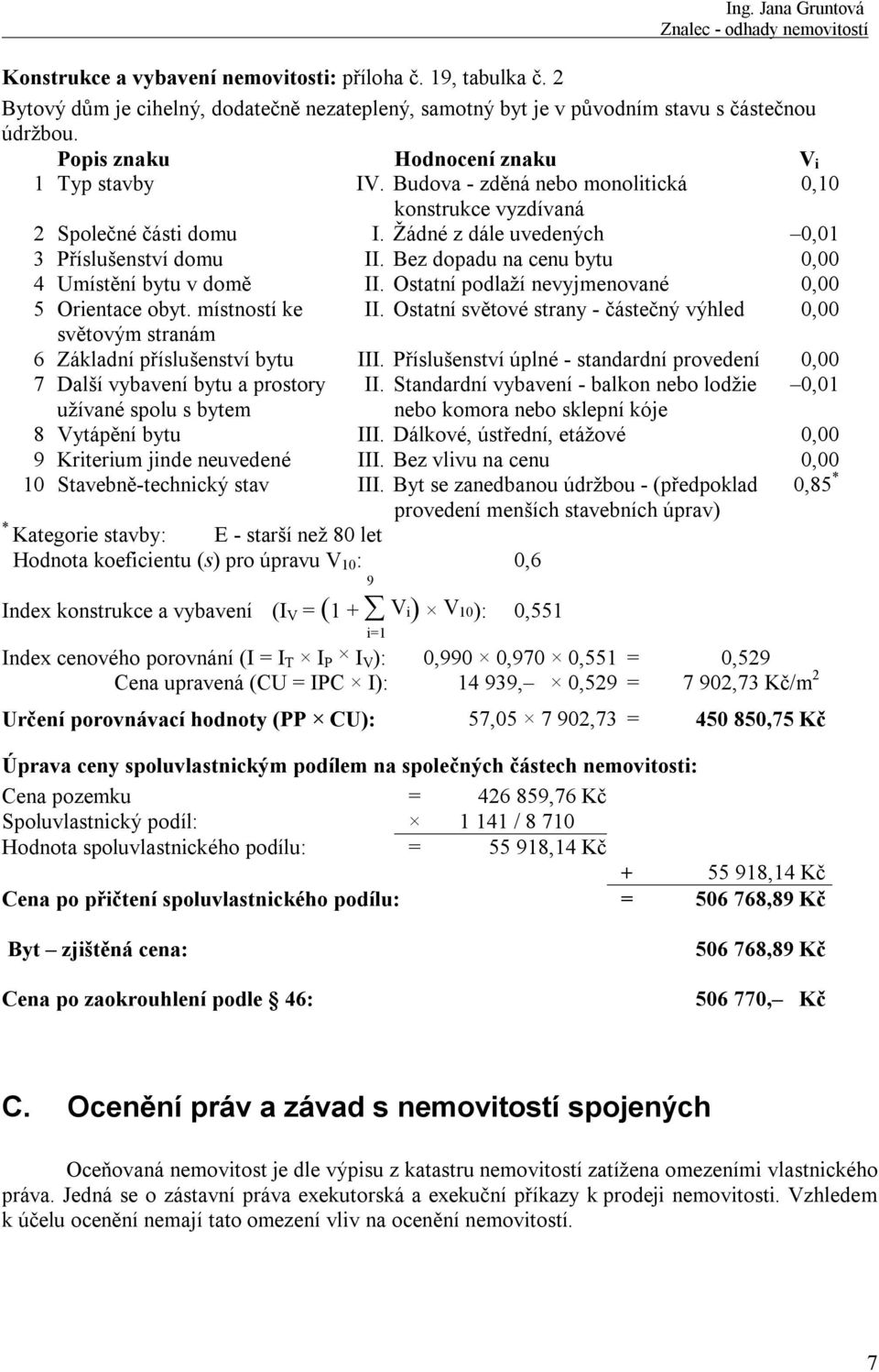 Bez dopadu na cenu bytu 0,00 4 Umístění bytu v domě II. Ostatní podlaží nevyjmenované 0,00 5 Orientace obyt. místností ke II.