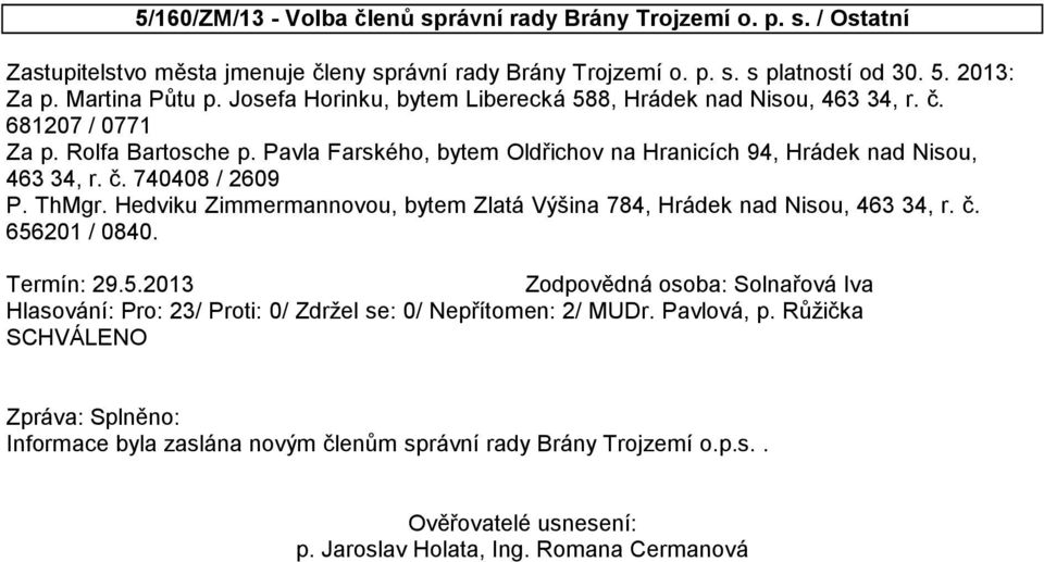 Pavla Farského, bytem Oldřichov na Hranicích 94, Hrádek nad Nisou, 463 34, r. č. 740408 / 2609 P. ThMgr.