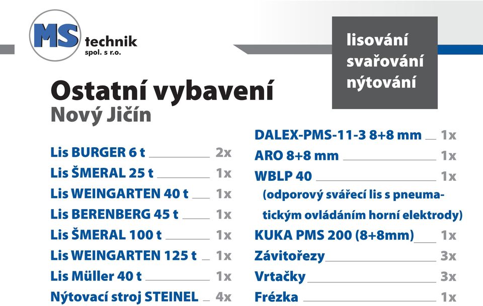 4x lisování svařování nýtování DALEX-PMS-11-3 8+8 mm ARO 8+8 mm WBLP 40 1x 1x 1x (odporový svářecí