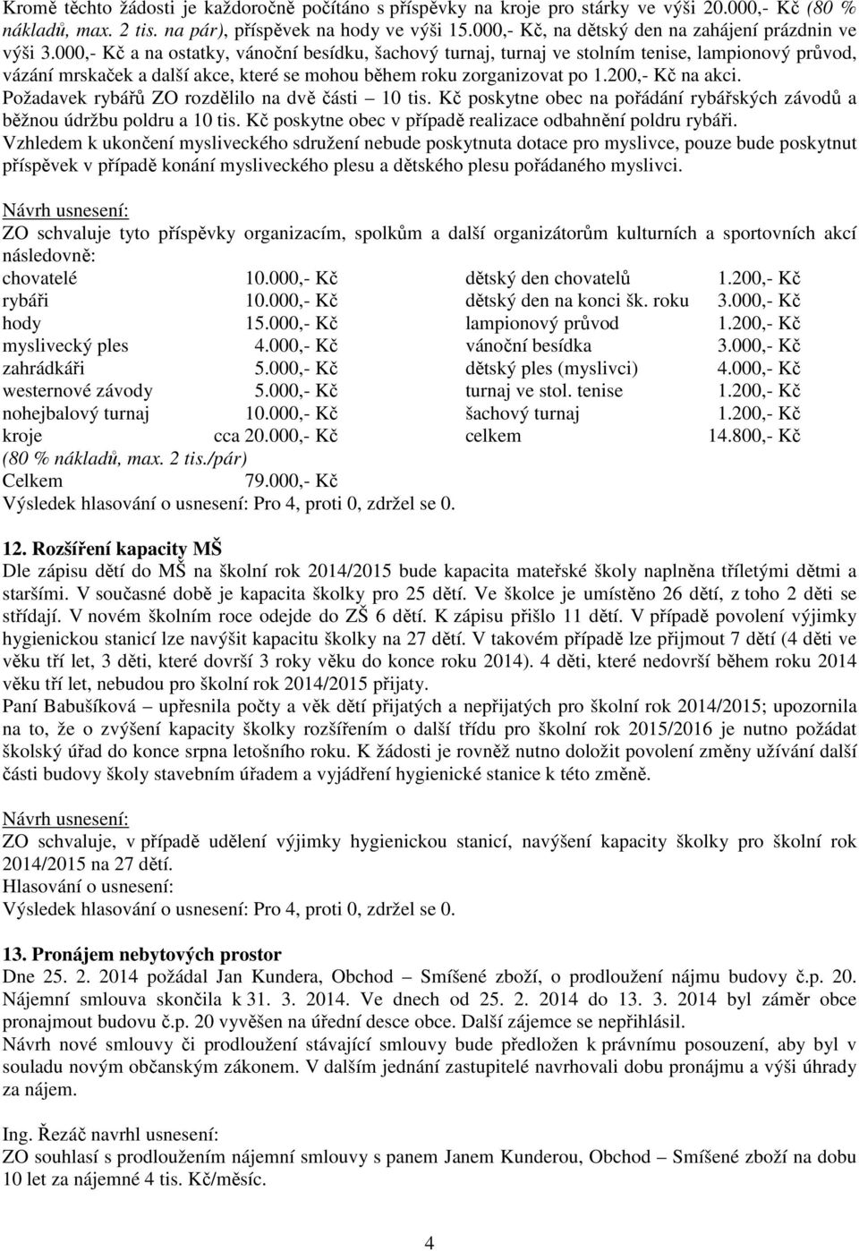 000,- Kč a na ostatky, vánoční besídku, šachový turnaj, turnaj ve stolním tenise, lampionový průvod, vázání mrskaček a další akce, které se mohou během roku zorganizovat po 1.200,- Kč na akci.