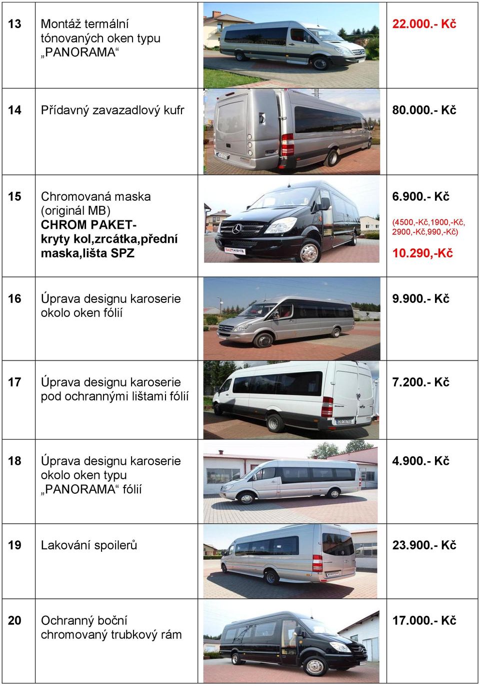 - Kč 15 Chromovaná maska (originál MB) CHROM PAKETkryty kol,zrcátka,přední maska,lišta SPZ 6.900.