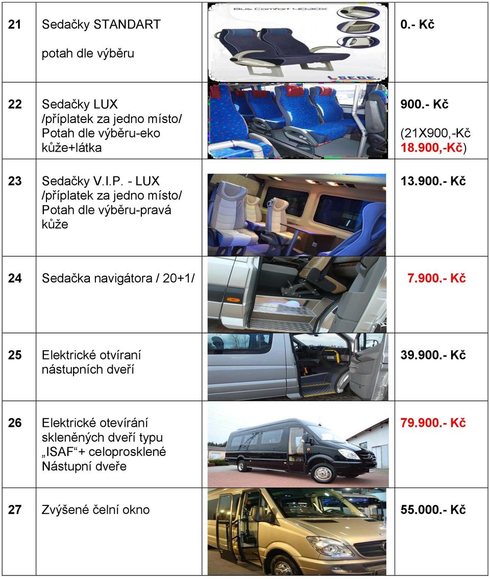 tah dle výběru-eko kůže+látka 23 Sedačky V.I.P. - LUX /příplatek za jedno místo/ Potah dle výběru-pravá kůže 900.