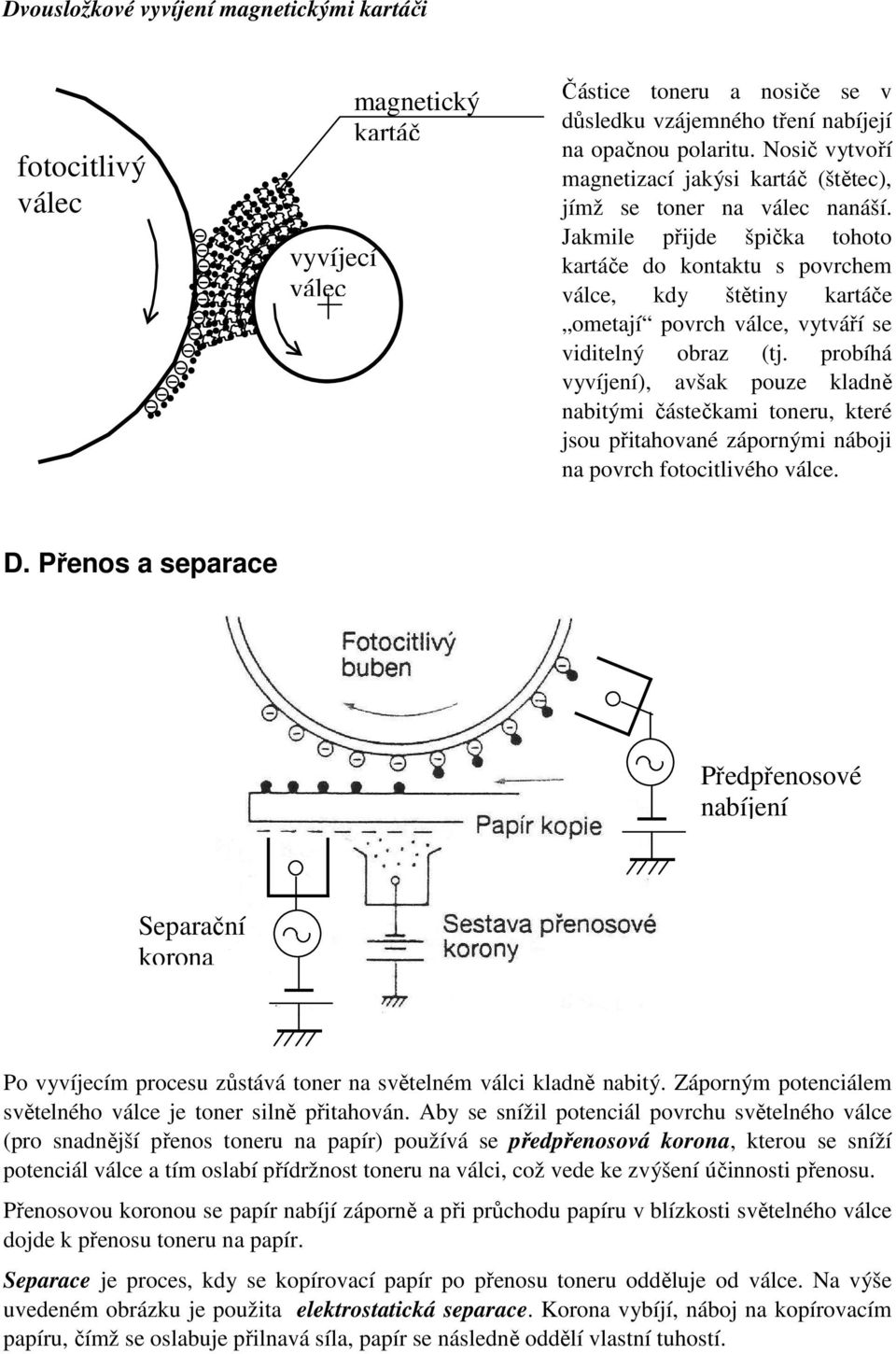 Jakmile přijde špička tohoto kartáče do kontaktu s povrchem válce, kdy štětiny kartáče ometají povrch válce, vytváří se viditelný obraz (tj.