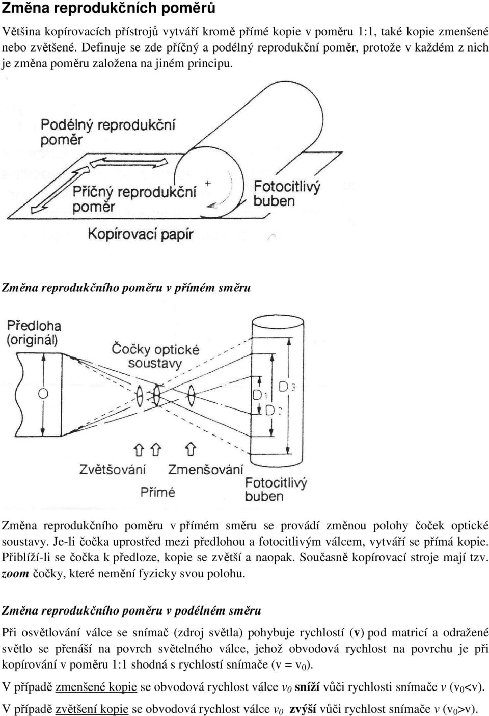 Změna reprodukčního poměru v přímém směru Změna reprodukčního poměru v přímém směru se provádí změnou polohy čoček optické soustavy.