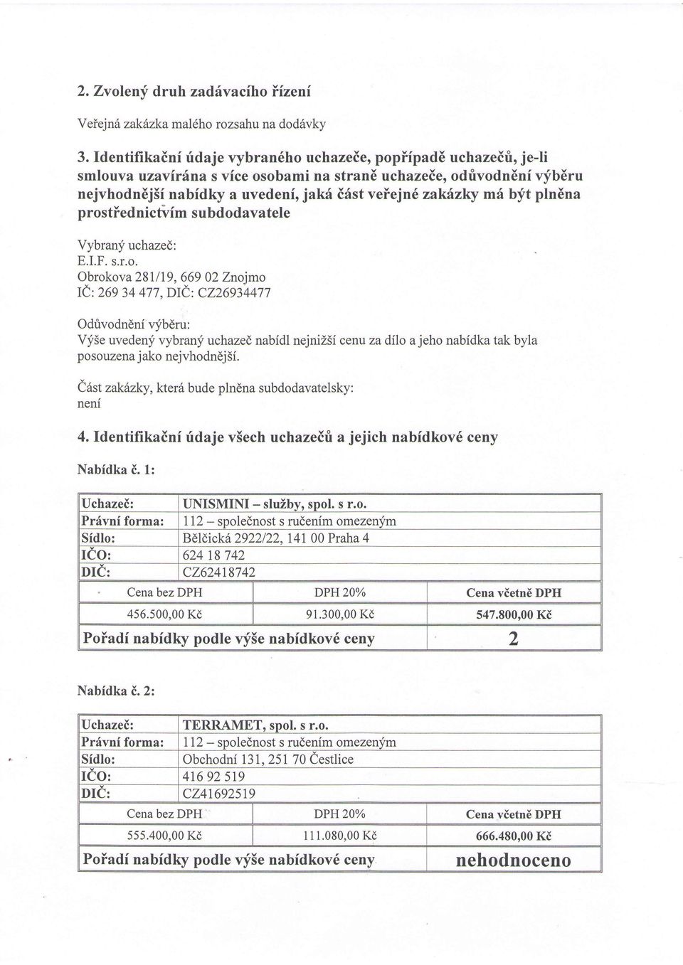 m6 bjt plnena prostiednictvim subdodavatele Vybran;i uchazed: E.I.F. s.r.o. Obrokova 281119,669 02 Znojmo te 26934477,DrCi.