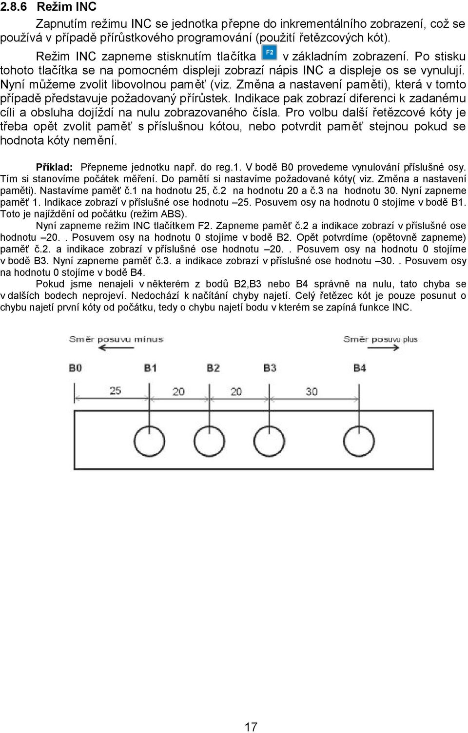 Změna a nastavení paměti), která v tomto případě představuje požadovaný přírůstek. Indikace pak zobrazí diferenci k zadanému cíli a obsluha dojíždí na nulu zobrazovaného čísla.