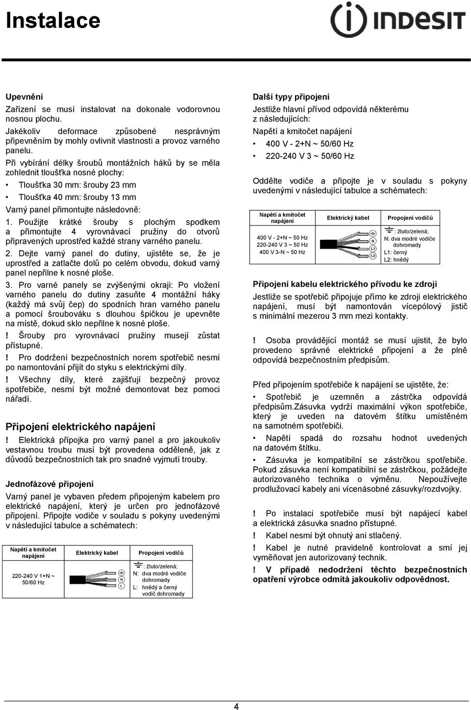 Použijte krátké šrouby s plochým spodkem a přimontujte 4 vyrovnávací pružiny do otvorů připravených uprostřed každé strany varného panelu. 2.