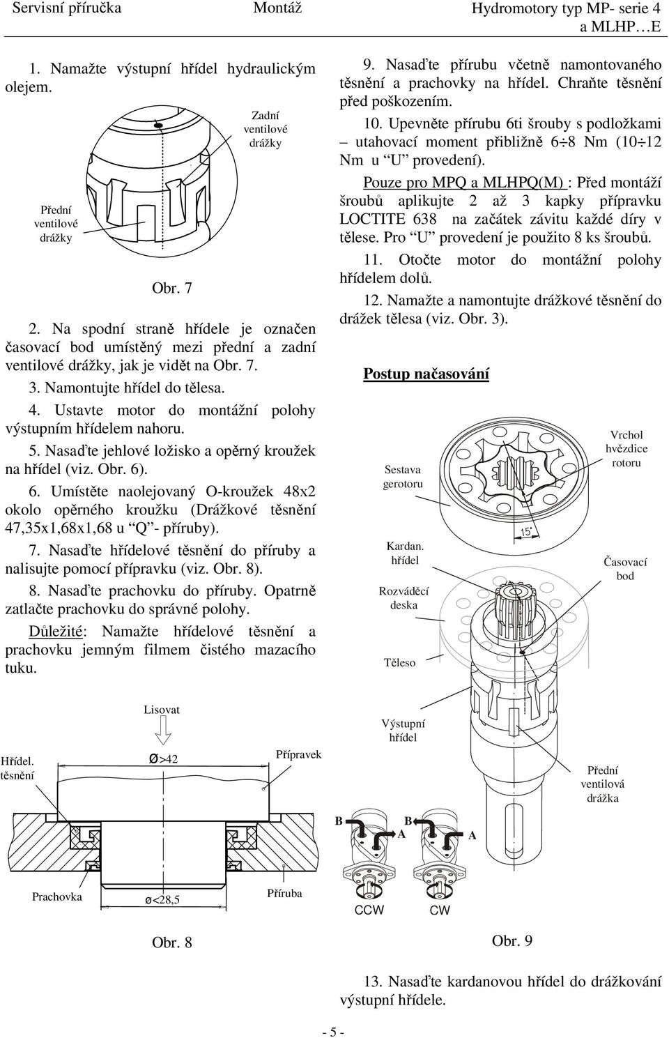 Nasaďte jehlové a opěrný na (viz. Obr. 6). 6. Umístěte naolejovaný O- 48х2 okolo opěrného kroužku (Drážkové 47,35x1,68x1,68 u Q - příruby). 7. Nasaďte ové do příruby a nalisujte pomocí přípravku (viz.