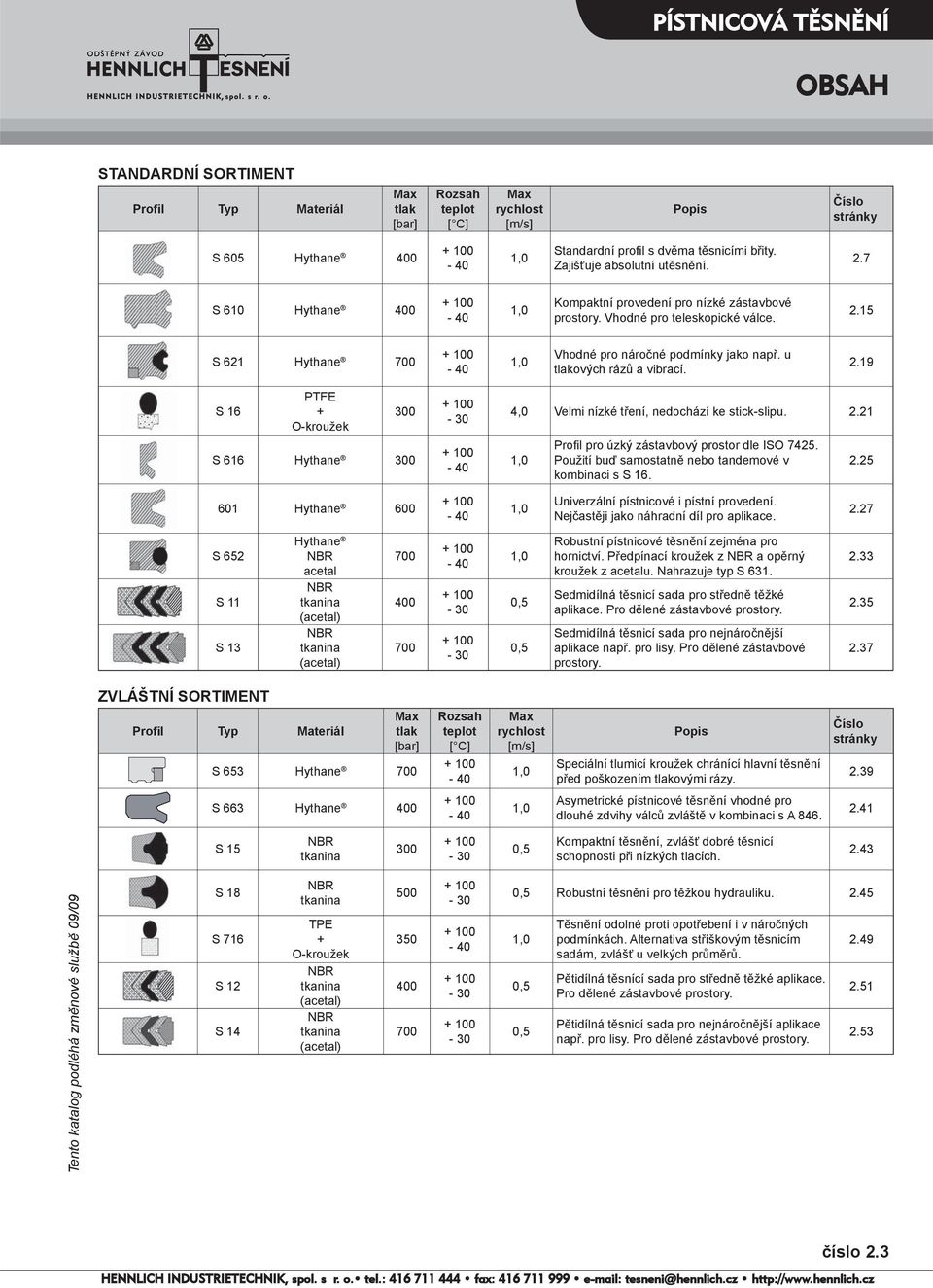 u tlakových rázů a vibrací. 2.19 S 16 PTFE + O-kroužek 3 S 616 Hythane 3 + 1-3 + 1-4 4, Velmi nízké tření, nedochází ke stick-slipu. 2.21 1, Profi l pro úzký zástavbový prostor dle ISO 7425.
