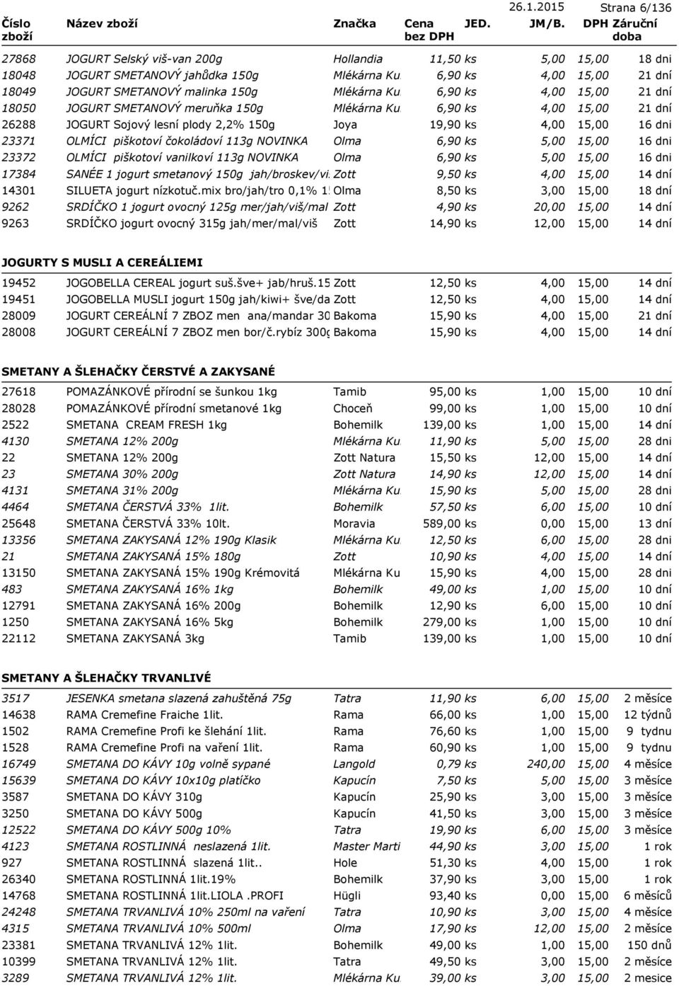 23372 OLMÍCI piškotoví vanilkoví 113g NOVINKA Olma 6,90 ks 5,00 17384 SANÉE 1 jogurt smetanový 150g jah/broskev/višzott 9,50 ks 4,00 14301 SILUETA jogurt nízkotuč.