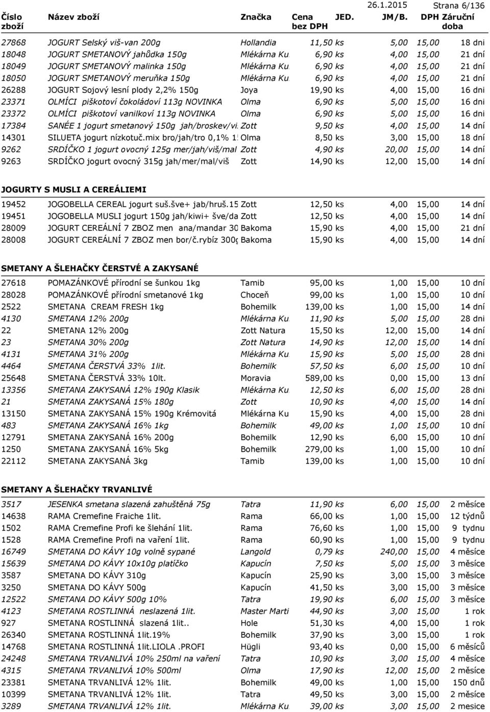 23372 OLMÍCI piškotoví vanilkoví 113g NOVINKA Olma 6,90 ks 5,00 17384 SANÉE 1 jogurt smetanový 150g jah/broskev/višzott 9,50 ks 4,00 14301 SILUETA jogurt nízkotuč.