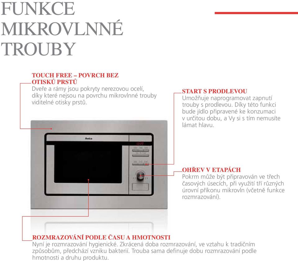 OHŘEV V ETAPÁCH Pokrm může být připravován ve třech časových úsecích, při využití tří různých úrovní příkonu mikrovln (včetně funkce rozmrazování).