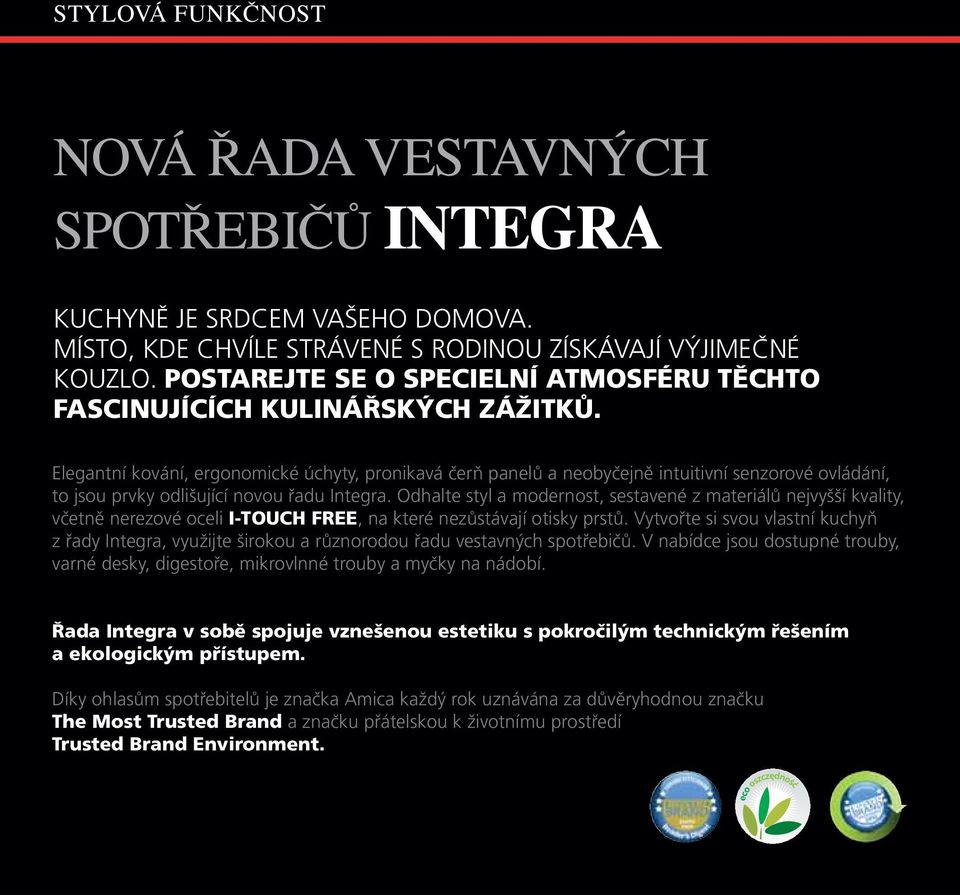 Elegantní kování, ergonomické úchyty, pronikavá čerň panelů a neobyčejně intuitivní senzorové ovládání, to jsou prvky odlišující novou řadu Integra.