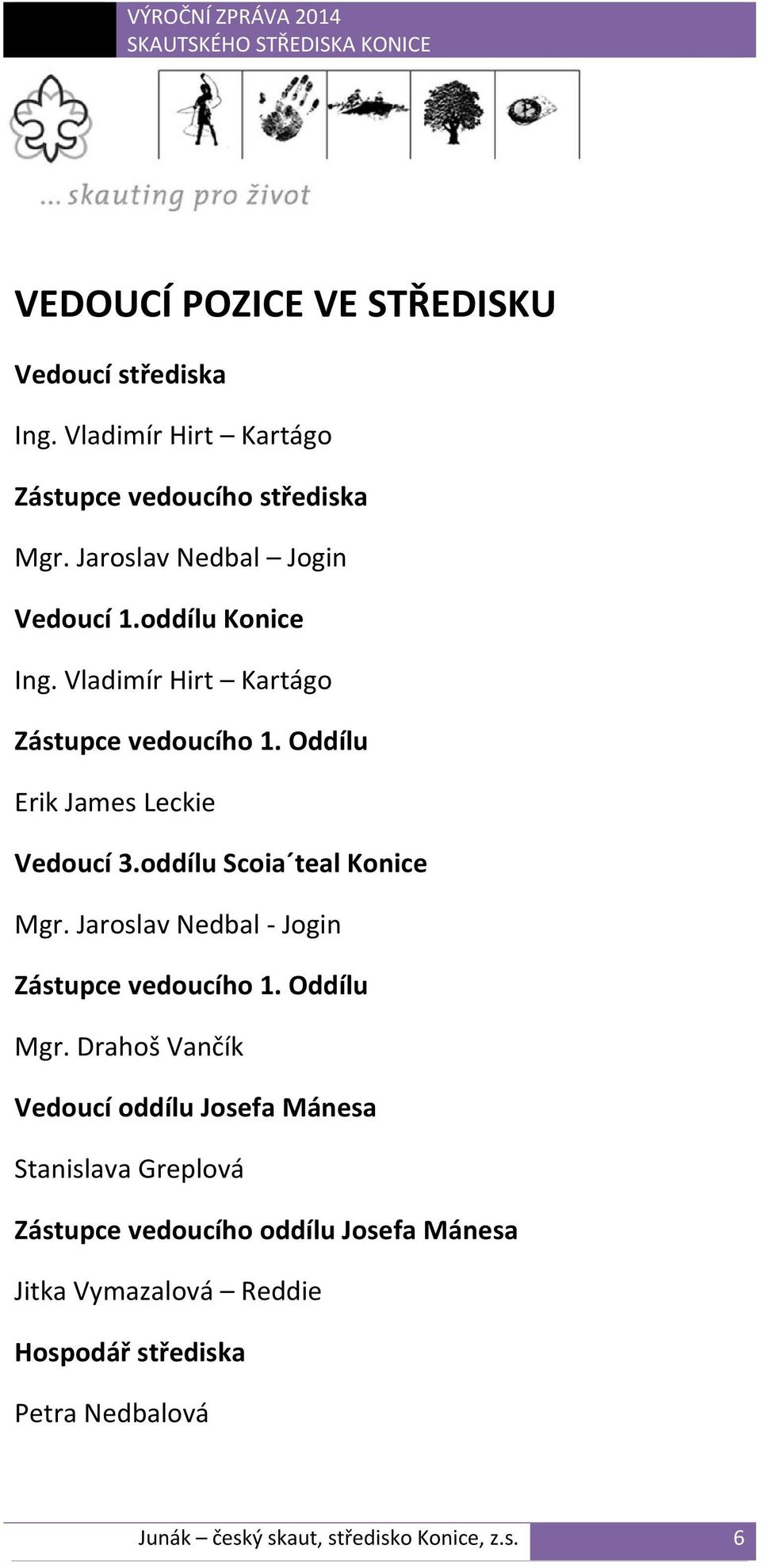 oddílu Scoia teal Konice Mgr. Jaroslav Nedbal Jogin Zástupce vedoucího 1. Oddílu Mgr.