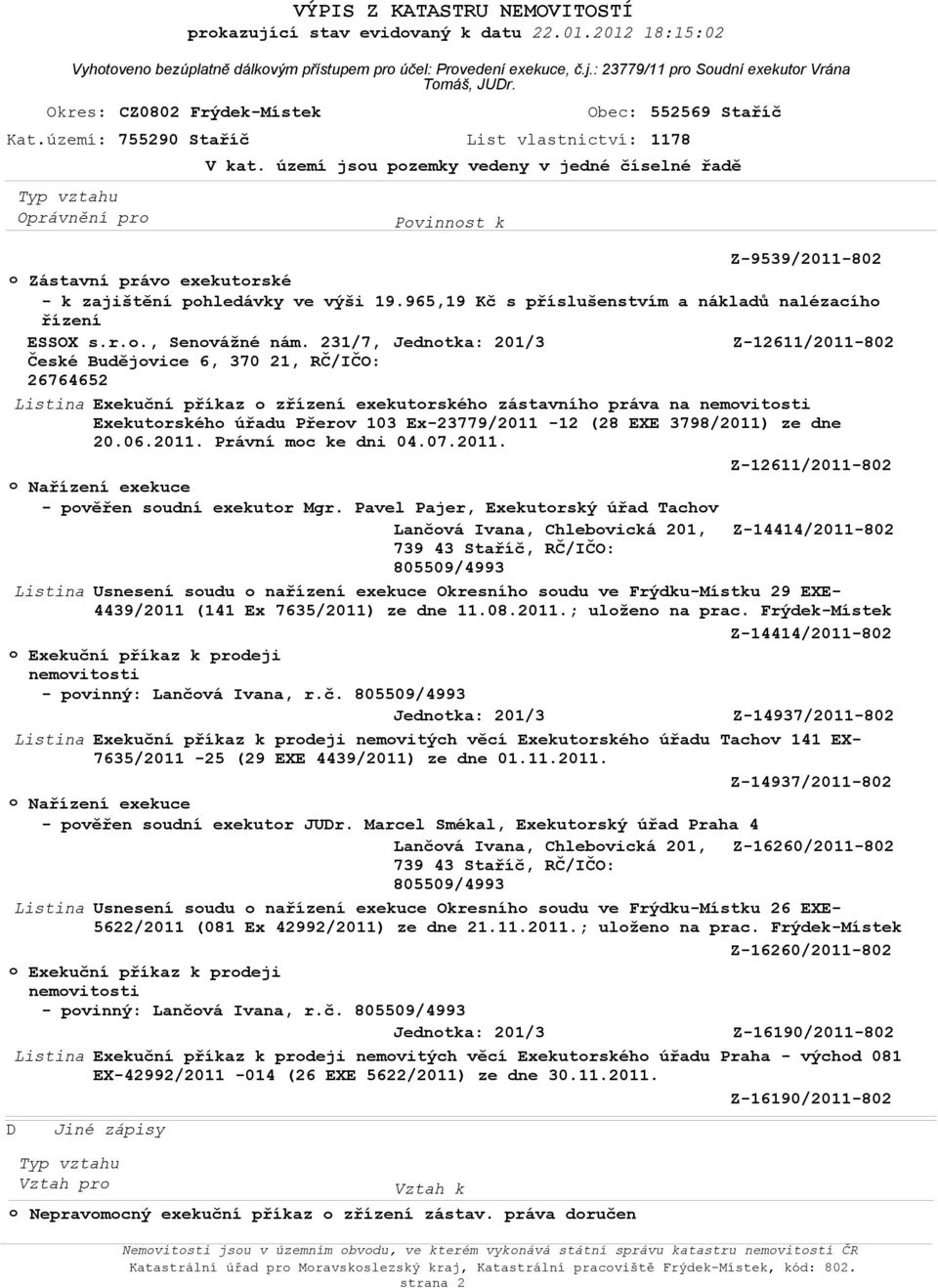 965,19 Kč s příslušenstvím a nákladů nalézacího řízení ESSOX s.r.o., Senovážné nám.