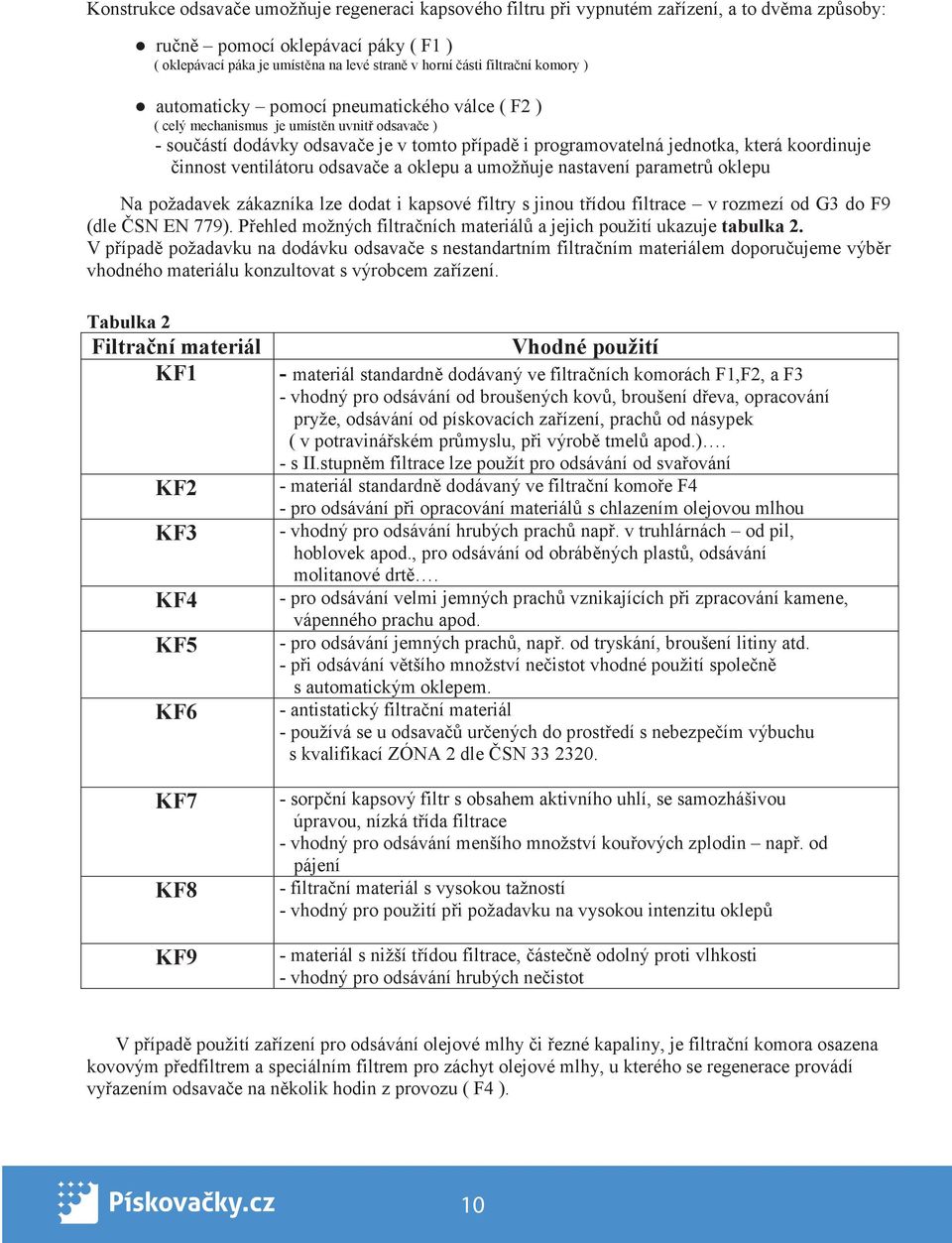 innost ventilátoru odsava e a oklepu a umož uje nastavení parametr oklepu Na požadavek zákazníka lze dodat i kapsové filtry s jinou t ídou filtrace v rozmezí od G3 do F9 (dle SN EN 779).