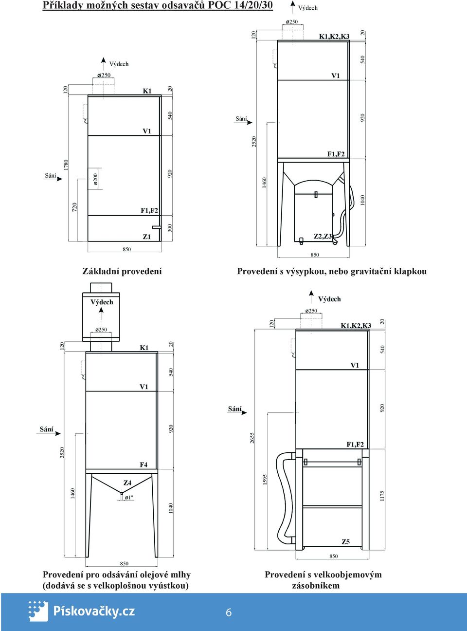 klapkou Výdech ø250 Výdech Sání 2520 120 1460 ø250 Z4 ø1" K1 V1 F4 1040 920 540 20 Sání 2655 1595 120 K1,K2,K3 V1 F1,F2