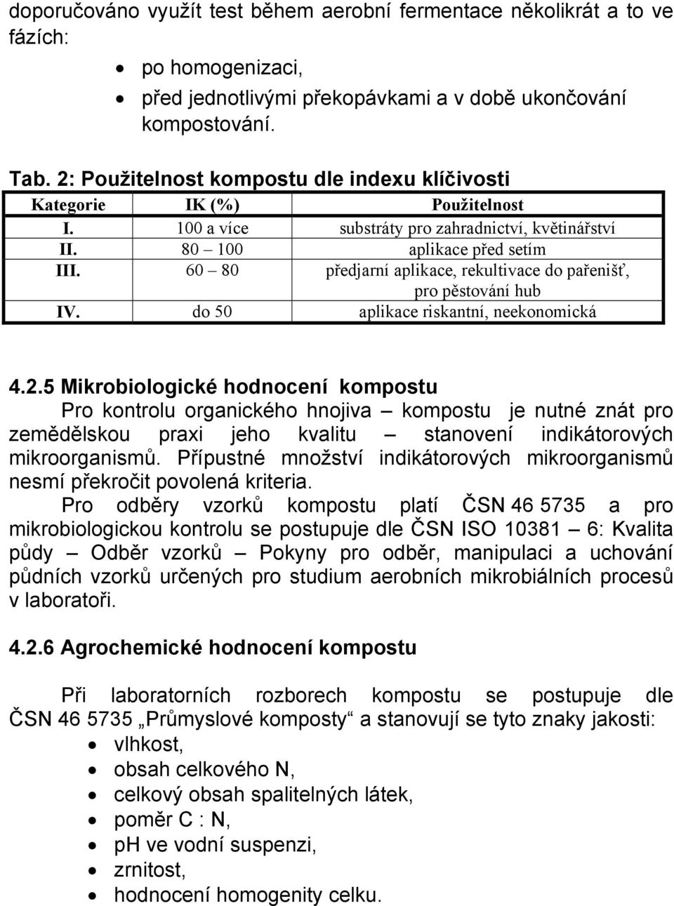 60 80 předjarní aplikace, rekultivace do pařenišť, pro pěstování hub IV. do 50 aplikace riskantní, neekonomická 4.2.