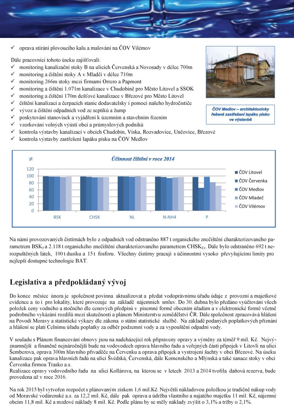 071m kanalizace v Chudobíně pro Město Litovel a SSOK ü monitoring a čištění 170m dešťové kanalizace v Březové pro Město Litovel ü čištění kanalizací a čerpacích stanic dodavatelsky i pomocí našeho
