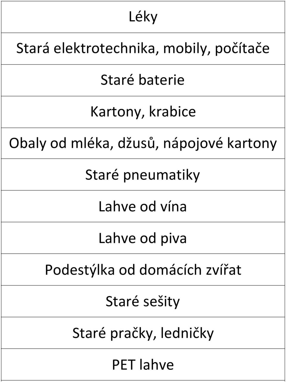 Staré pneumatiky Lahve od vína Lahve od piva Podestýlka od