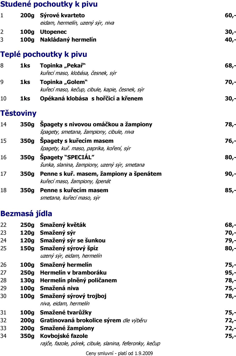 špagety, smetana, žampiony, cibule, niva 15 350g Špagety s kuřecím masem 76,- špagety, kuř.