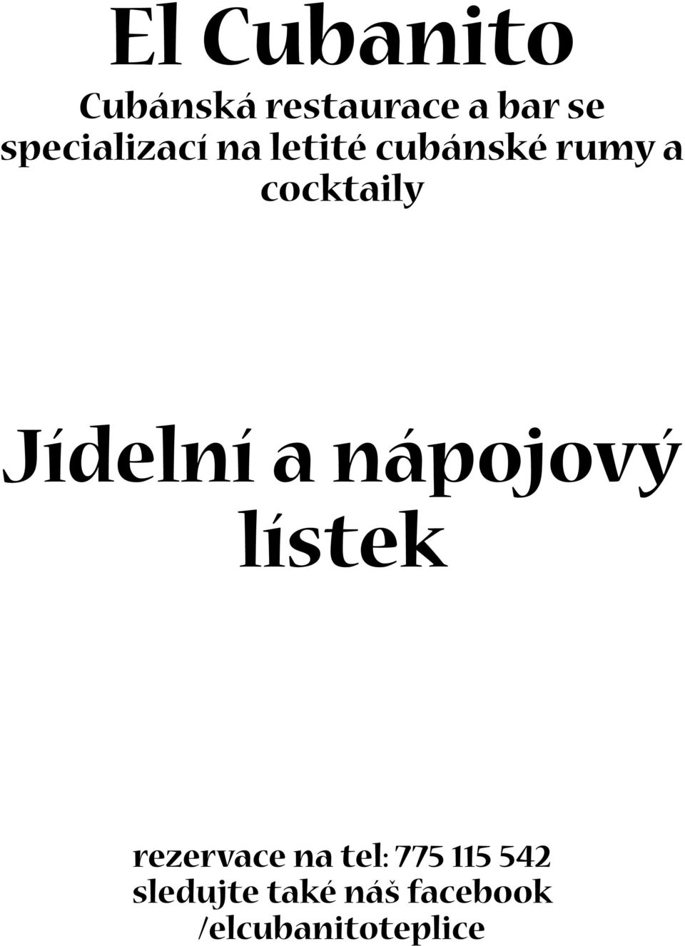cocktaily Jídelní a nápojový lístek rezervace