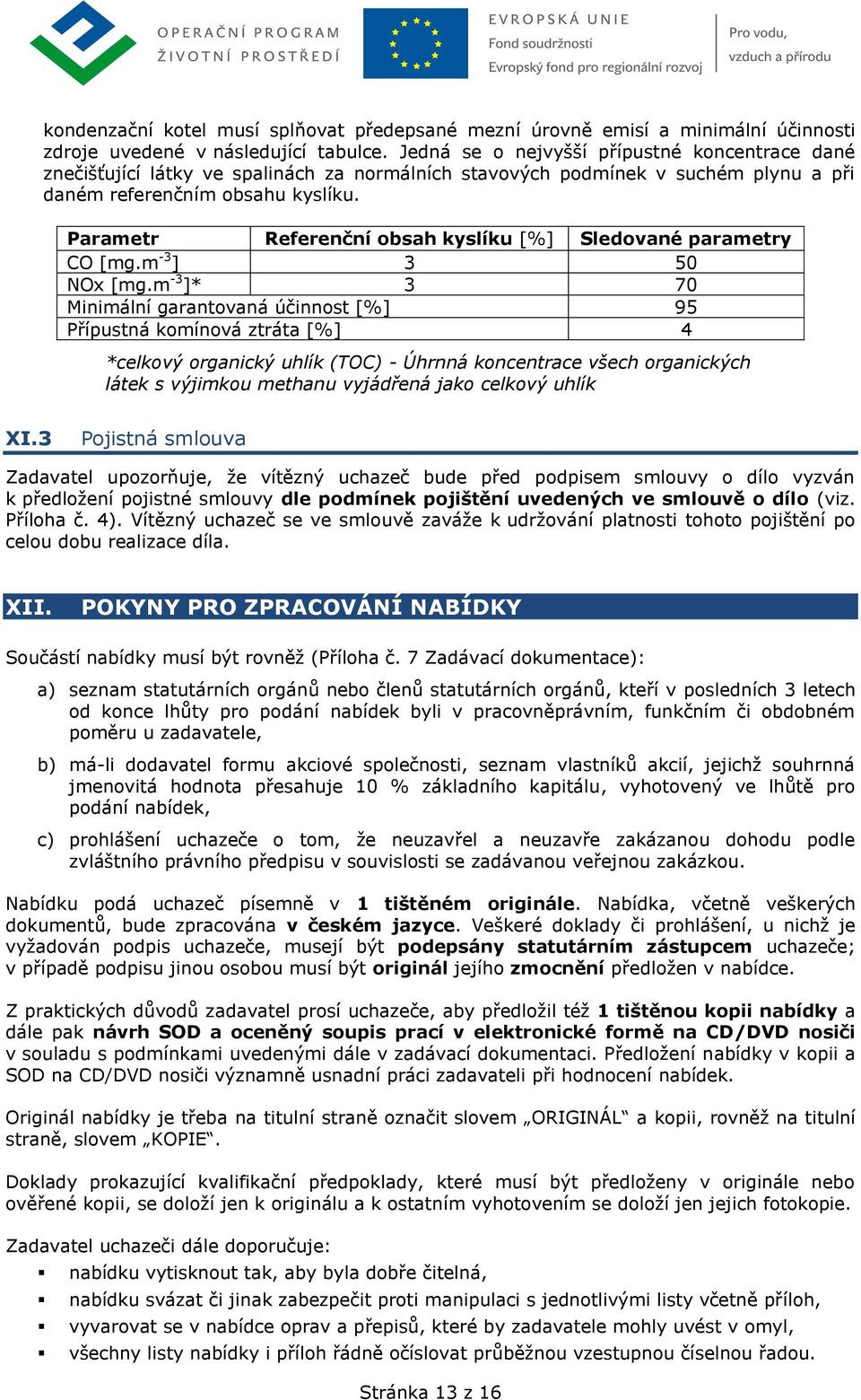 Parametr Referenční obsah kyslíku [%] Sledované parametry CO [mg.m -3 ] 3 50 NOx [mg.