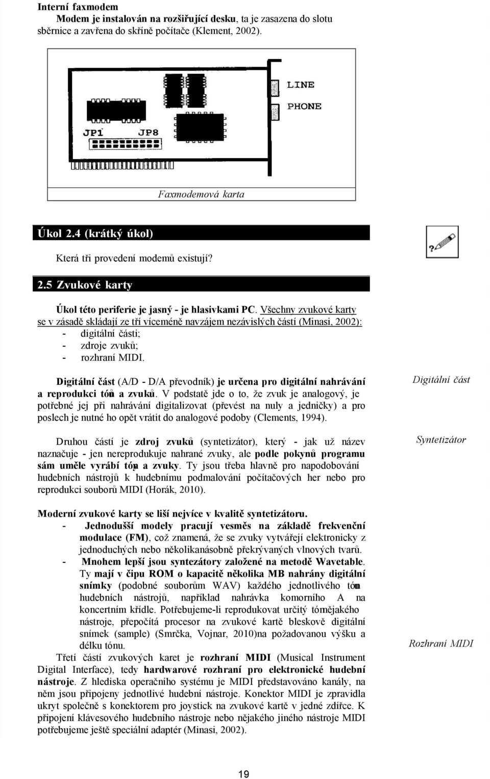 Všechny zvukové karty se v zásadě skládají ze tří víceméně navzájem nezávislých částí (Minasi, 2002): - digitální části; - zdroje zvuků; - rozhraní MIDI.