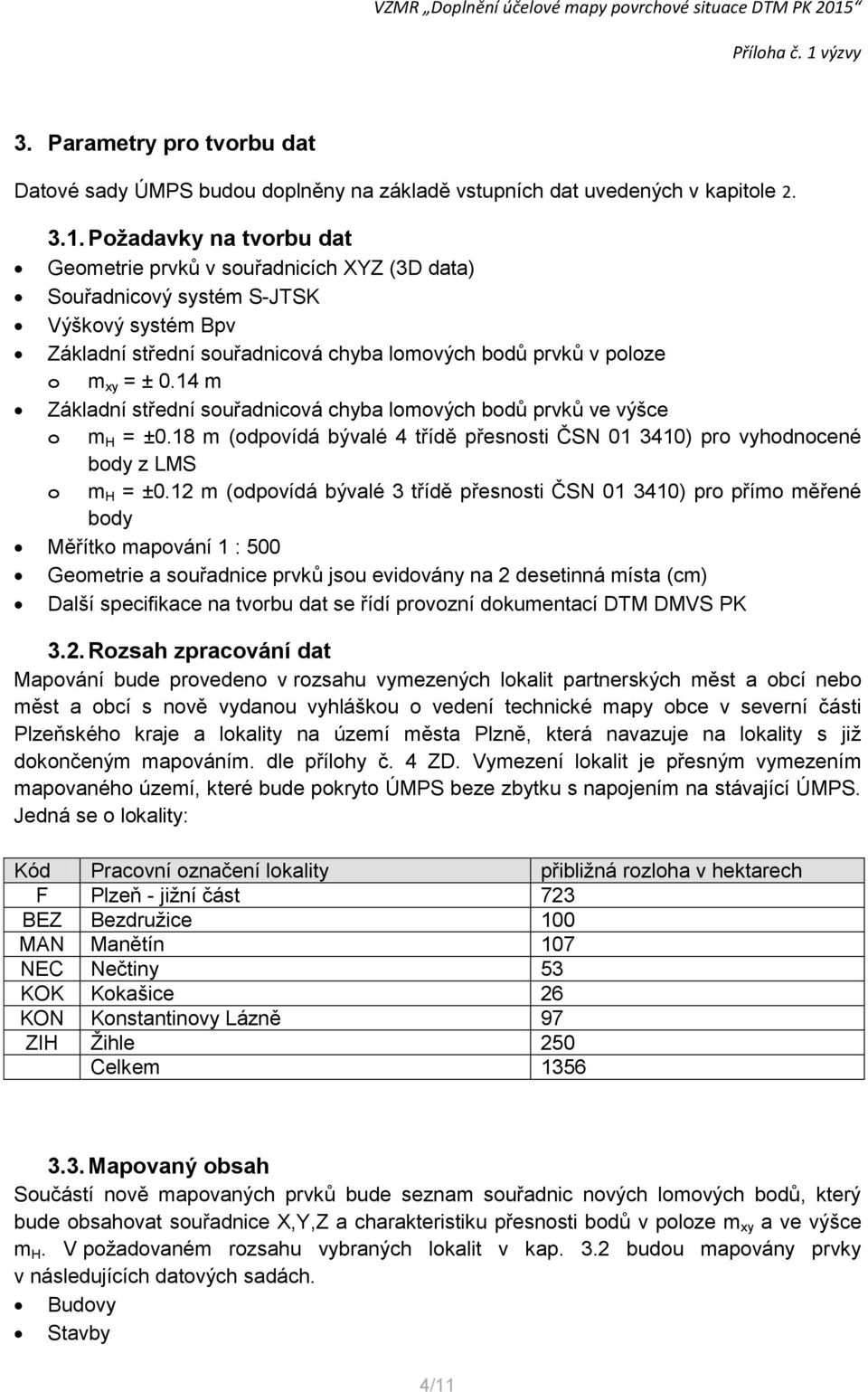 14 m Základní střední souřadnicová chyba lomových bodů prvků ve výšce o m H = ±0.18 m (odpovídá bývalé 4 třídě přesnosti ČSN 01 3410) pro vyhodnocené body z LMS o m H = ±0.