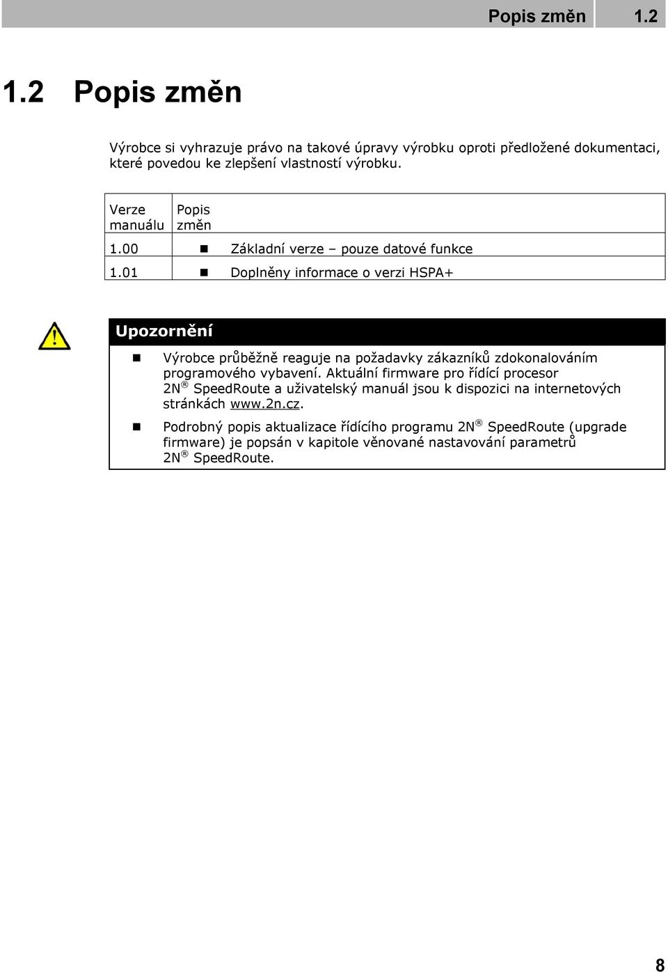 01 Doplněny informace o verzi HSPA+ Upozornění Výrobce průběžně reaguje na požadavky zákazníků zdokonalováním programového vybavení.