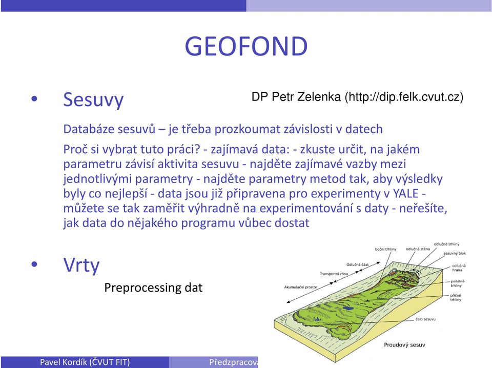 -zajímavá data: -zkuste určit, na jakém parametru závisí aktivita sesuvu -najděte zajímavé vazby mezi jednotlivými parametry -najděte parametry