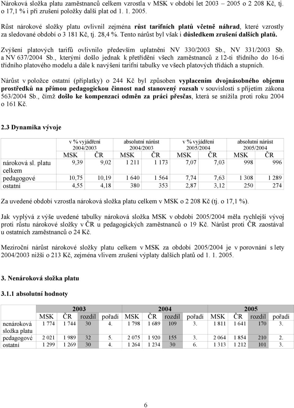 Růst nárokové složky platu ovlivnil zejména růst tarifních platů včetně náhrad, které vzrostly za sledované období o 3 181 Kč, tj. 28,4 %. Tento nárůst byl však i důsledkem zrušení dalších platů.