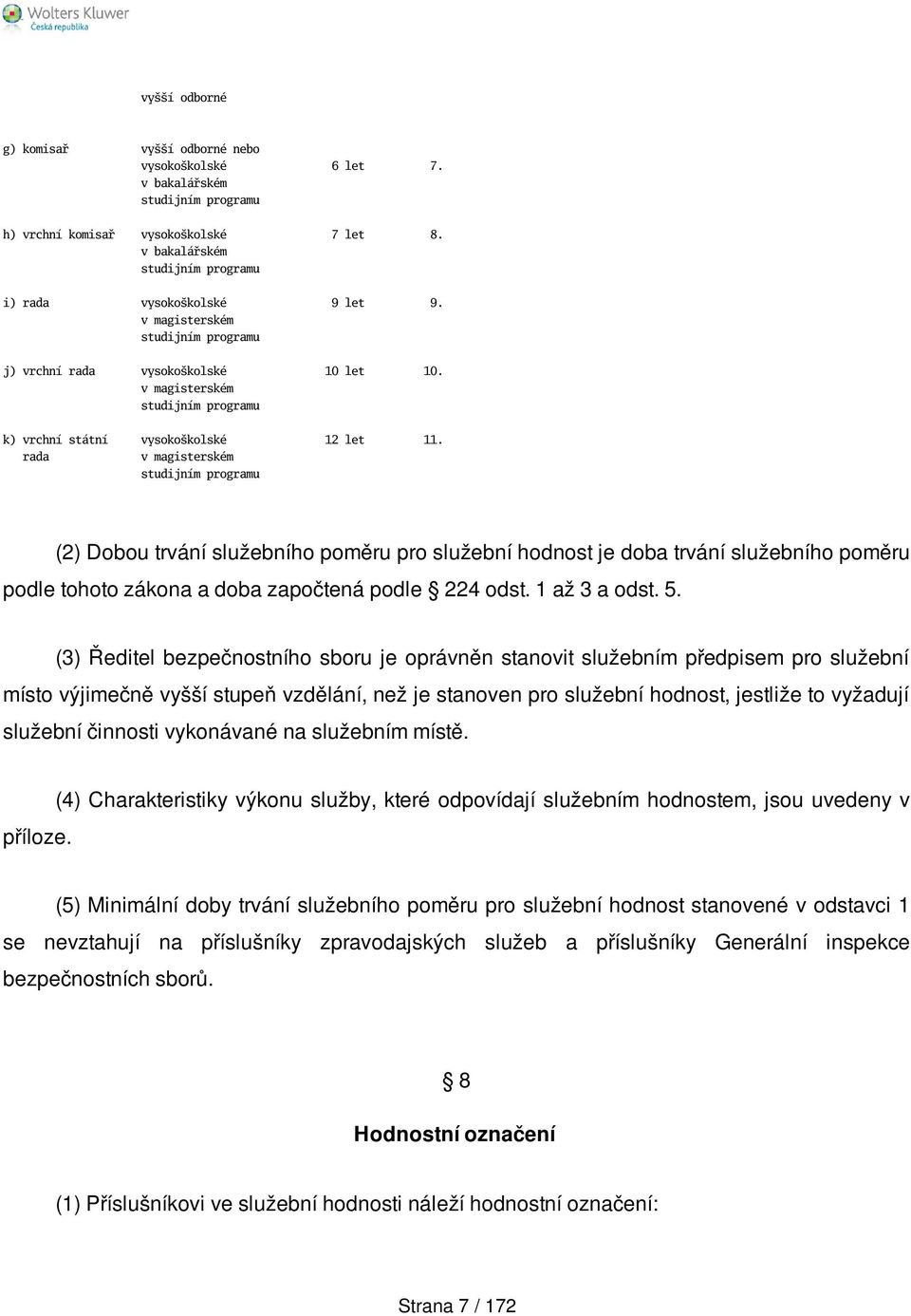 rada v magisterském studijním programu (2) Dobou trvání služebního poměru pro služební hodnost je doba trvání služebního poměru podle tohoto zákona a doba započtená podle 224 odst. 1 až 3 a odst. 5.