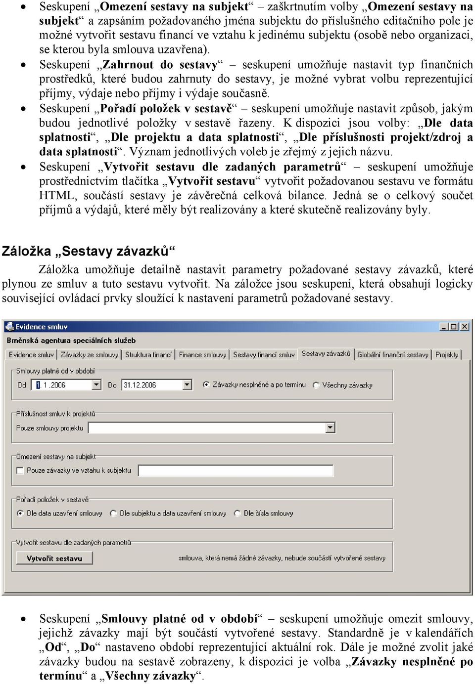 Seskupení Zahrnout do sestavy seskupení umožňuje nastavit typ finančních prostředků, které budou zahrnuty do sestavy, je možné vybrat volbu reprezentující příjmy, výdaje nebo příjmy i výdaje současně.