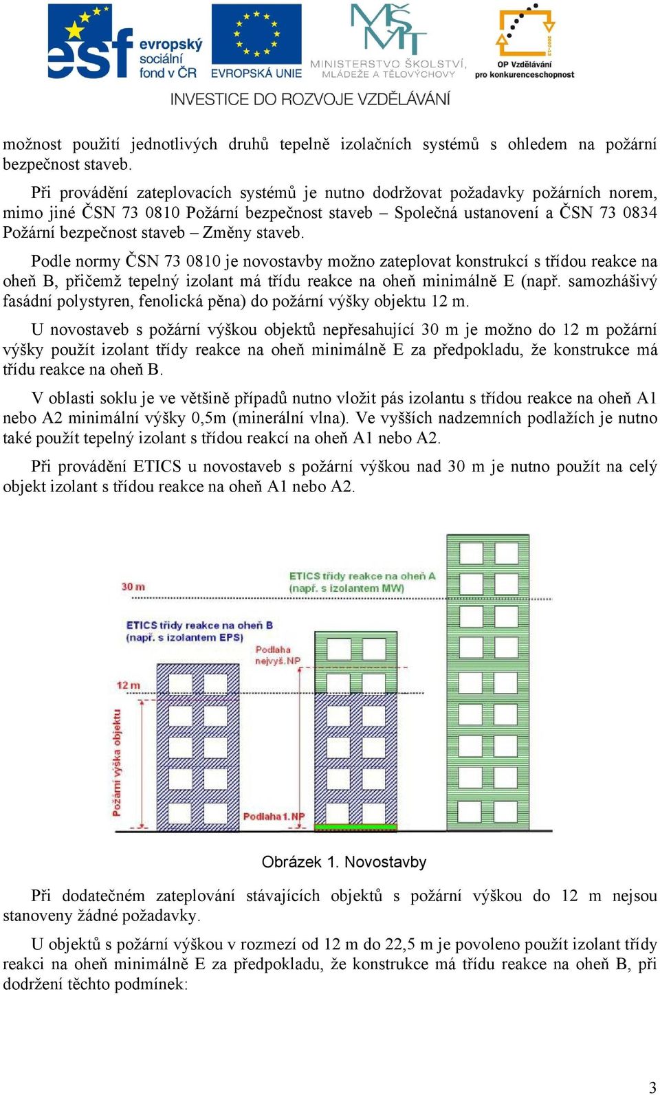 staveb. Podle normy ČSN 73 0810 je novostavby možno zateplovat konstrukcí s třídou reakce na oheň B, přičemž tepelný izolant má třídu reakce na oheň minimálně E (např.