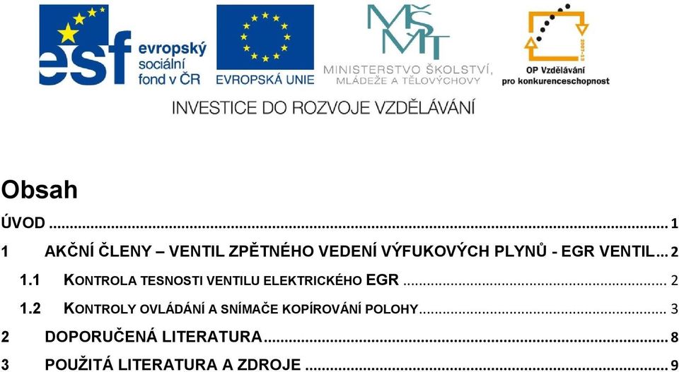 VENTIL... 2 1.1 KONTROLA TESNOSTI VENTILU ELEKTRICKÉHO EGR... 2 1.2 KONTROLY OVLÁDÁNÍ A SNÍMAČE KOPÍROVÁNÍ POLOHY.