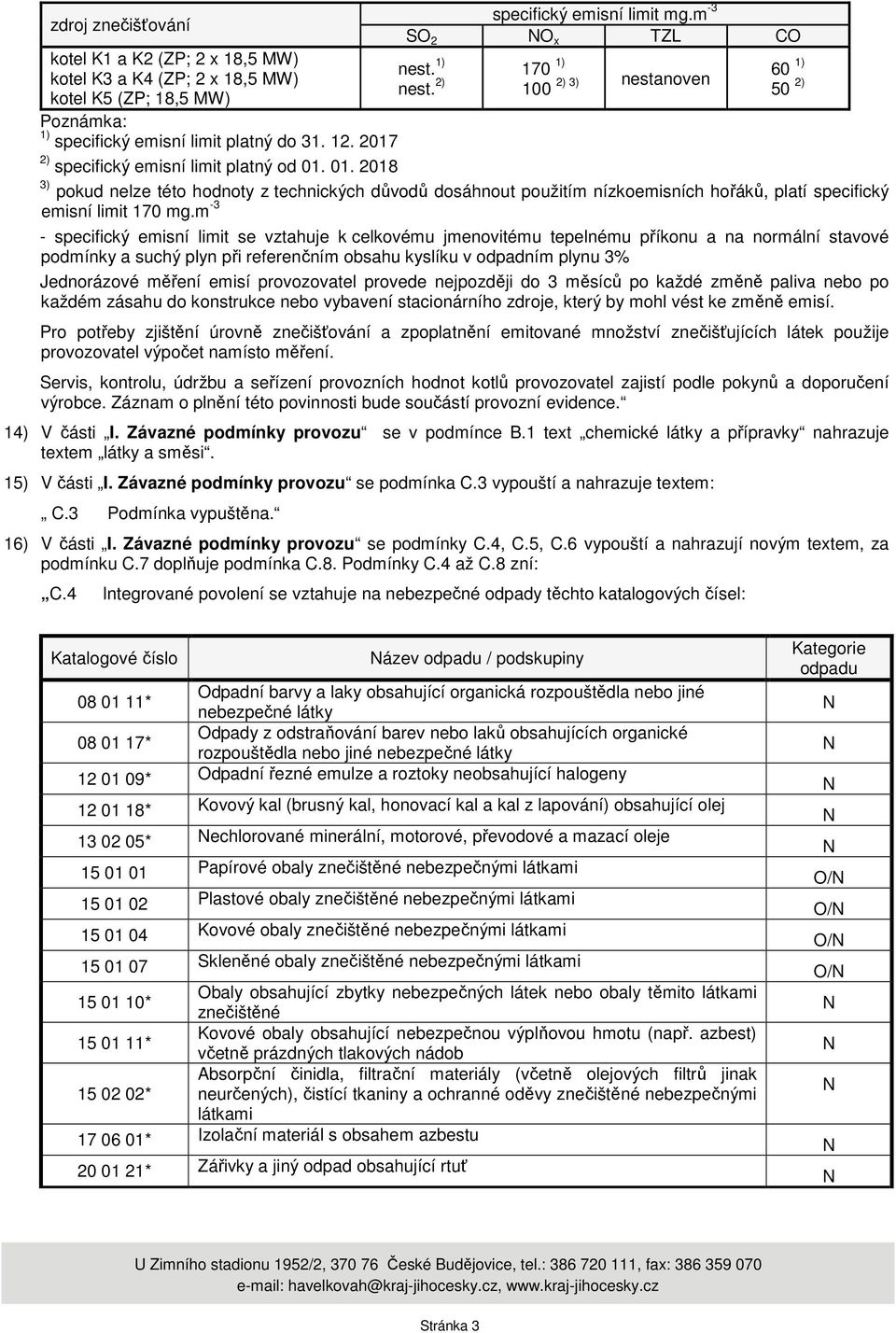 01. 2018 3) pokud nelze této hodnoty z technických důvodů dosáhnout použitím nízkoemisních hořáků, platí specifický emisní limit 170 mg.