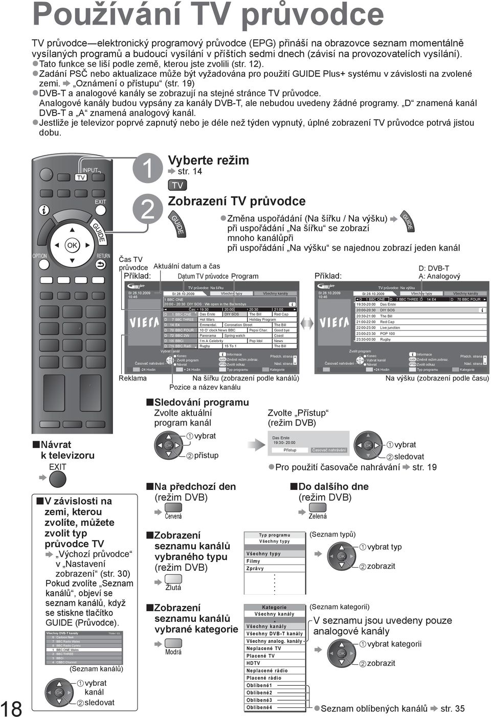 Oznámení o u (str. 19) DVB-T a analogové kanály se zobrazují na stejné stránce průvodce. Analogové kanály budou vypsány za kanály DVB-T, ale nebudou uvedeny žádné programy.