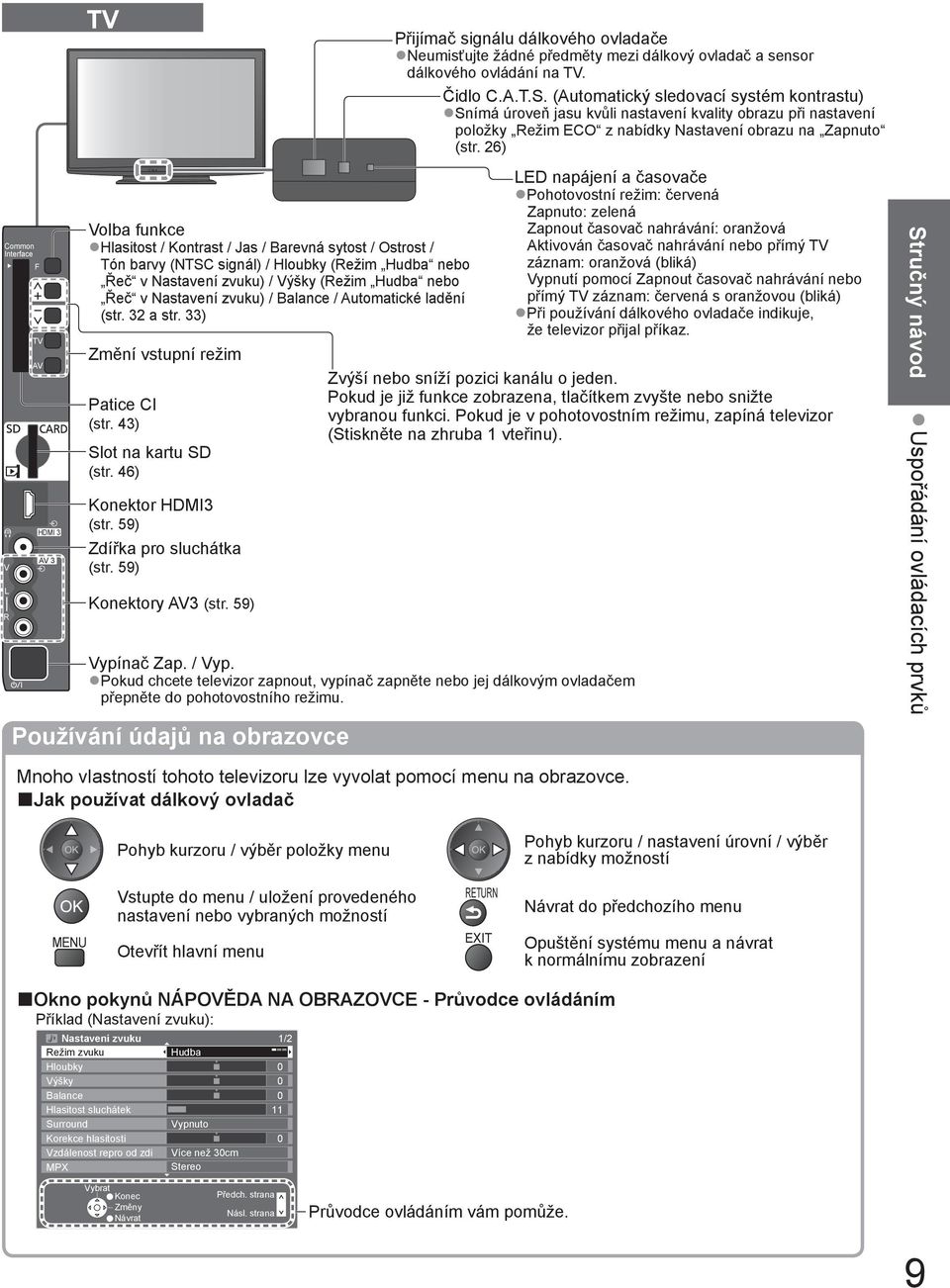 59) Zdířka pro sluchátka (str. 59) Konektory AV3 (str.