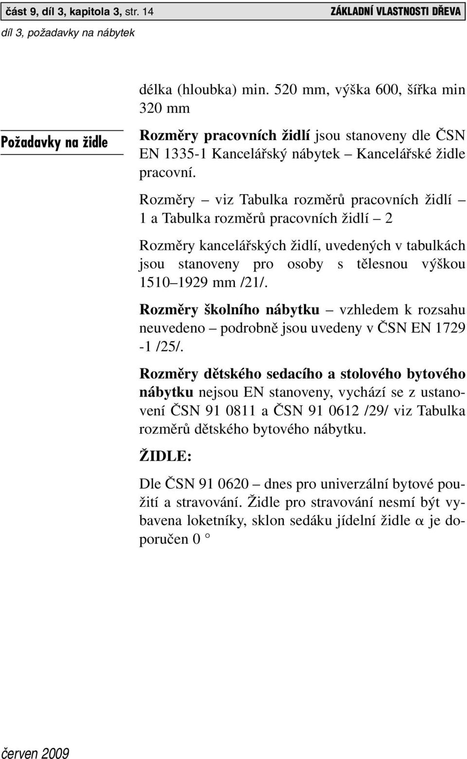 Rozměry viz Tabulka rozměrů pracovních židlí 1 a Tabulka rozměrů pracovních židlí 2 Rozměry kancelářských židlí, uvedených v tabulkách jsou stanoveny pro osoby s tělesnou výškou 1510 1929 mm /21/.