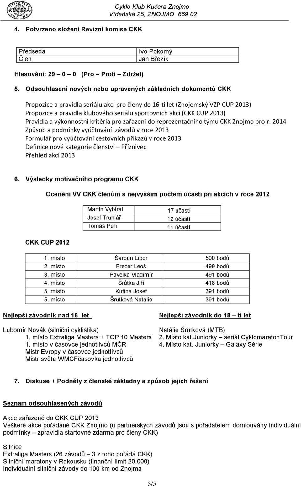 (CKK CUP 2013) Pravidla a výkonnostní kritéria pro zařazení do reprezentačního týmu CKK Znojmo pro r.