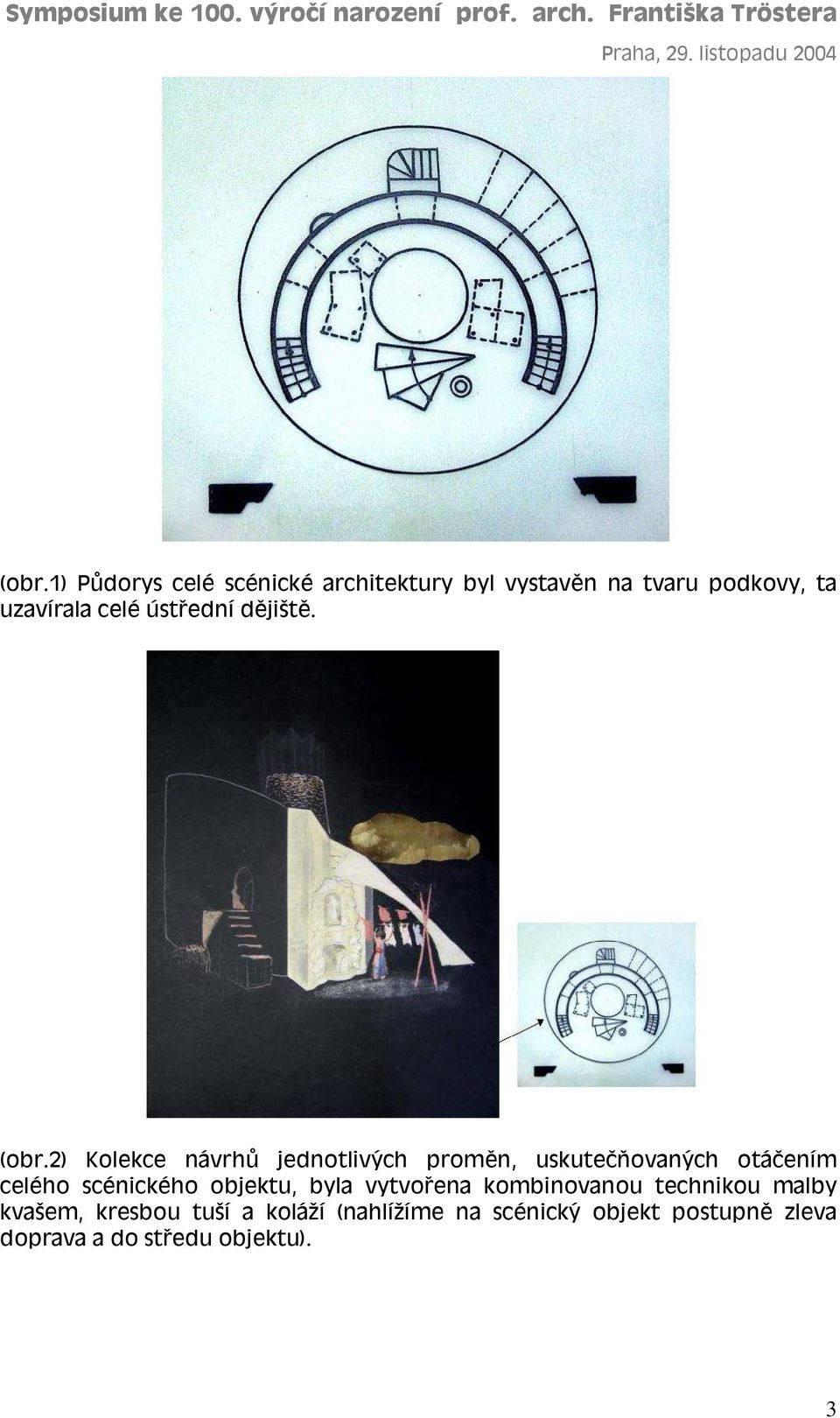 2) Kolekce návrhů jednotlivých proměn, uskutečňovaných otáčením celého scénického