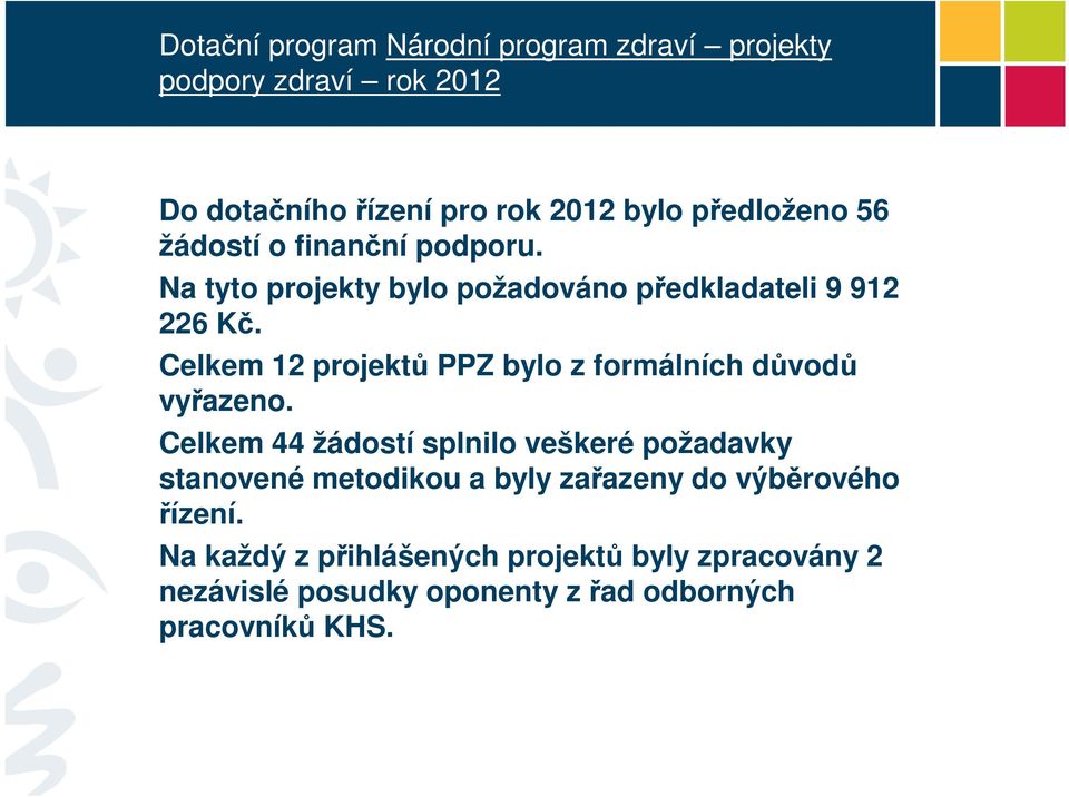 Celkem 12 projektů PPZ bylo z formálních důvodů vyřazeno.